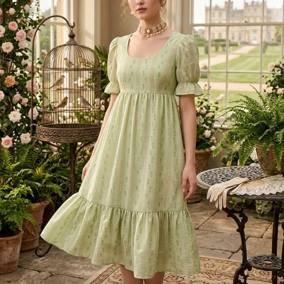 Unbranded Dresses & Skirts - Vintage Style Bridgerton Regency Floral Prairie Dress Empire Waist Ruffle Hem S